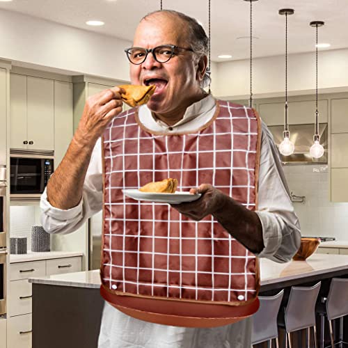 HANNEA® Adult Bibs Waterproof Adjustable Long Style with Leakproof Pocket Washable Dining Bibs for Men Women Elderly Seniors and Disabled Brown 2 PCS HANNEA® Adult Bibs Waterproof Adjustable Long Style with Leakproof Pocket Washable Dining Bibs for Men Women Elderly Seniors and Disabled Brown 2 PCS